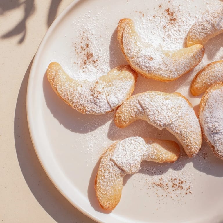 Buttery Quick Christmas Cookie Croissants dusted with powdered sugar and cinnamon, fresh from the oven.