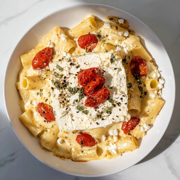 Imagine a dish of Four-Cheese Baked Block Pasta, richly flavored with herbs, served piping hot.