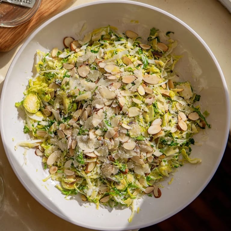 This refreshing Crunchy Lemon Parmesan Brussels Sprouts Salad features crisp, shaved sprouts with a bright, citrus dressing.