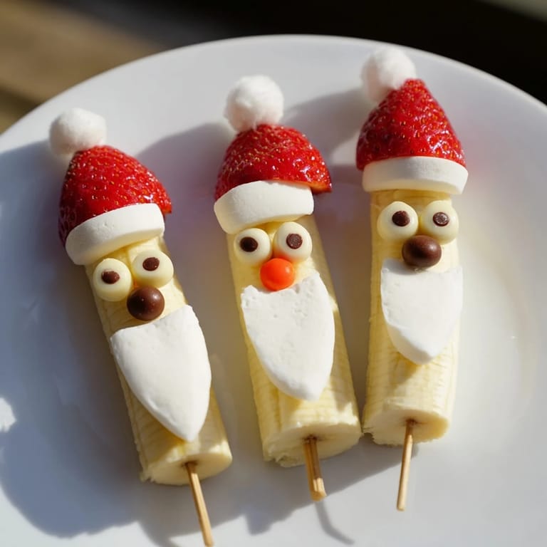 Enjoy these fun Banana Santa Snack Sticks—sweet bananas, strawberries, and marshmallows make delightful treats.
