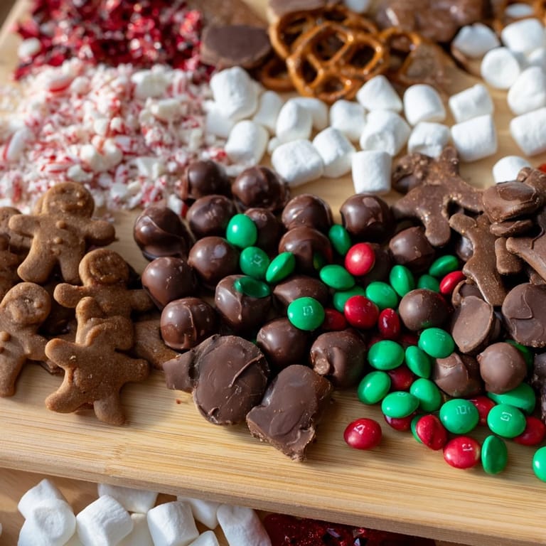 A vibrant Santa's Sack Candy Avalanche overflowing with chocolates, pretzels, and holiday treats for a party.