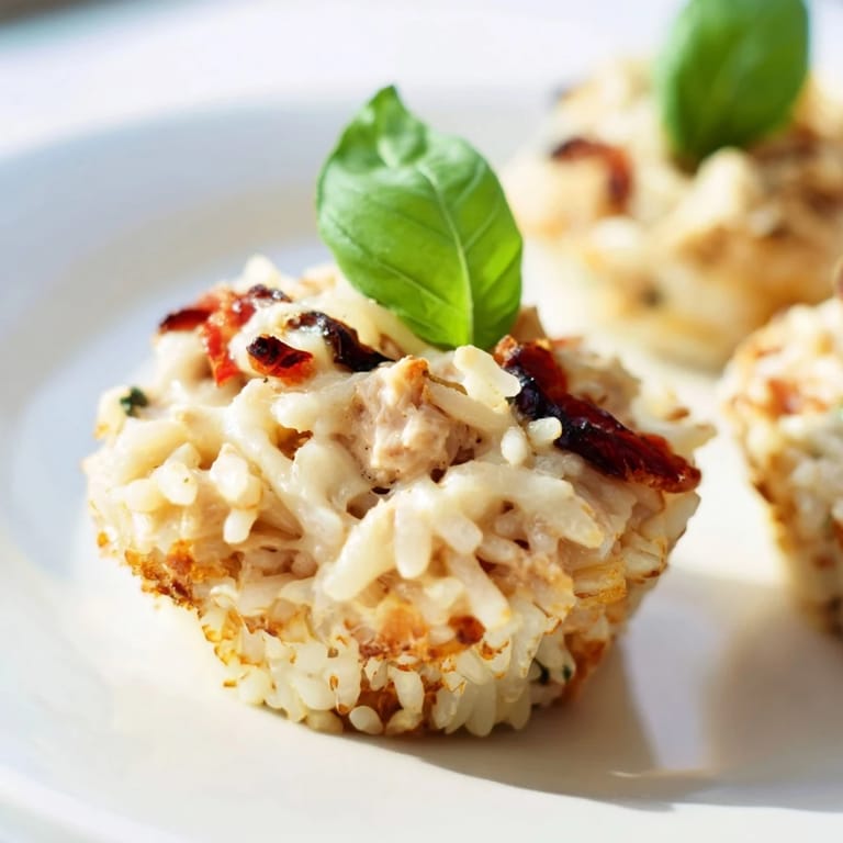 Muffin-sized Marry Me Chicken Sushi Bake Cups with a bubbly cheese topping, ideal for entertaining.