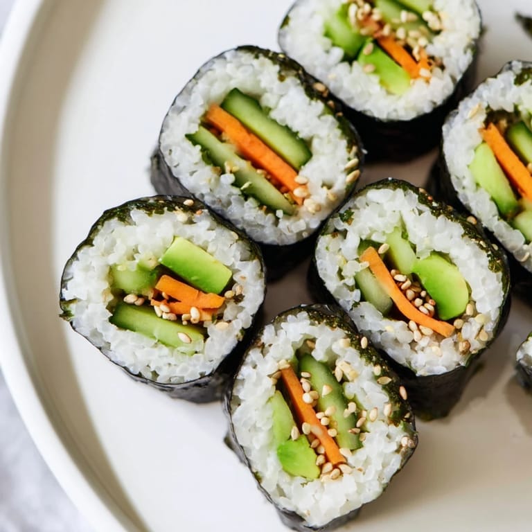 Perfectly rolled Avocado Cucumber Sushi, a delicious platter ready to be served with soy sauce and pickled ginger.