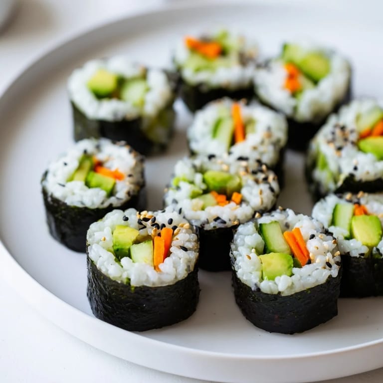 These beautiful Avocado Cucumber Sushi rolls feature bright green avocado slices and crisp cucumber for a tasty vegan treat.
