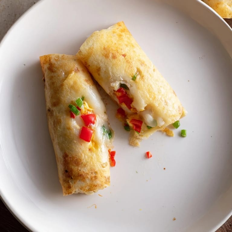 Mouthwatering, golden-brown Rice Paper Egg Cheese Wrap; a quick and easy, gluten-free meal.