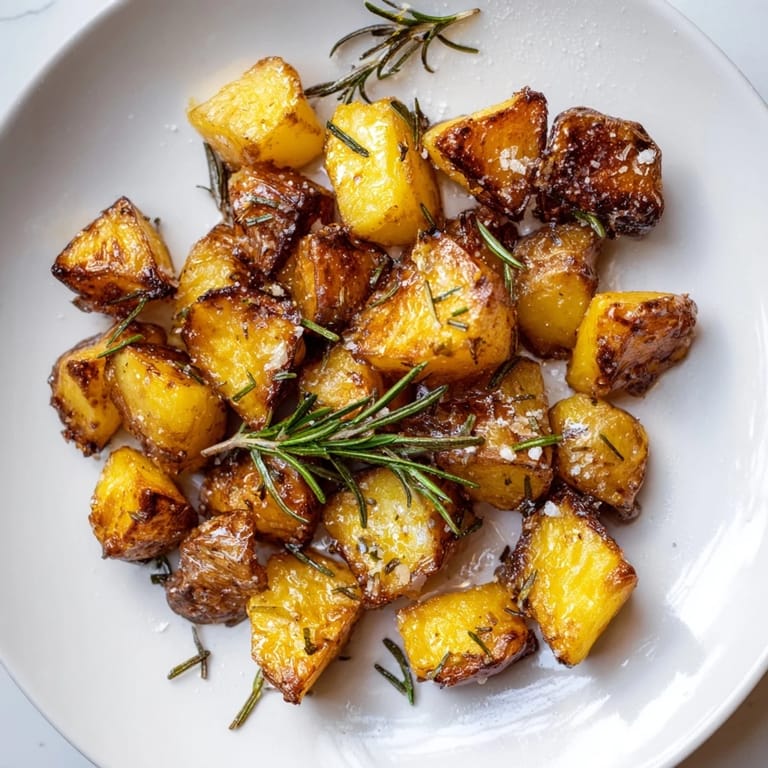 A close-up view of richly flavored, golden-brown Beef Tallow Roasted Potatoes, ready to enjoy.