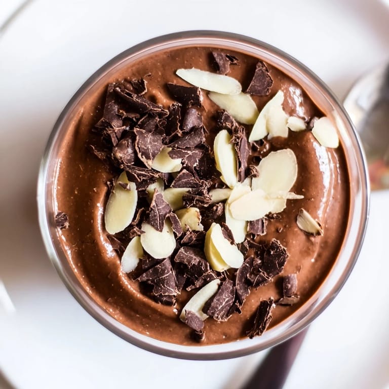 Creamy chocolate avocado mousse, rich and dark, ready to be chilled and enjoyed later.