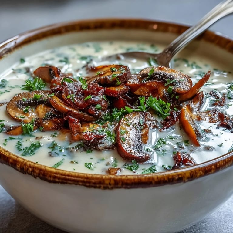 Earthy vegetarian Mushroom Soup, rich and comforting, perfect for a cozy meal.