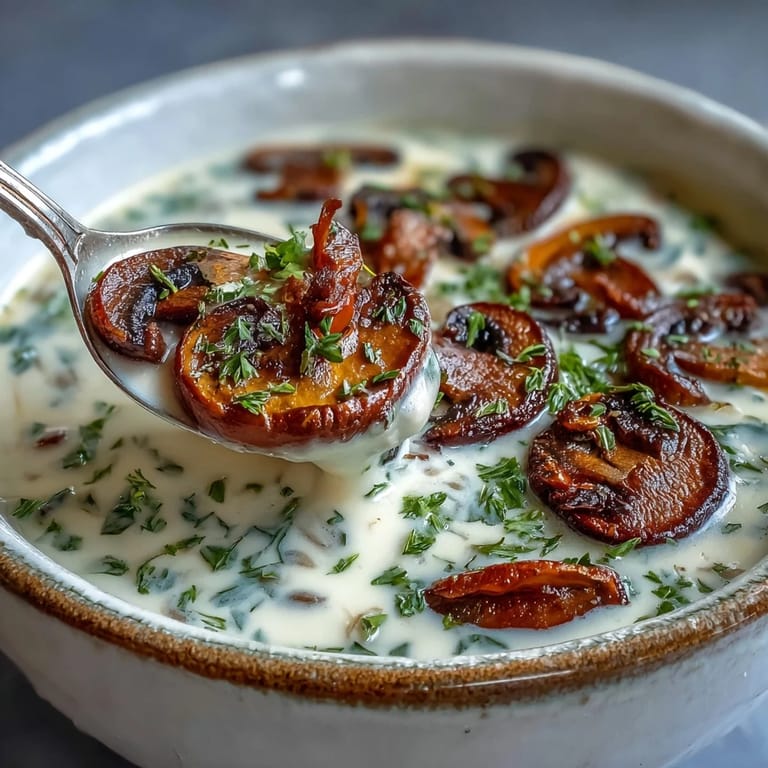 Hearty Mushroom Soup, boasting deep umami flavors, ideal with crusty bread.