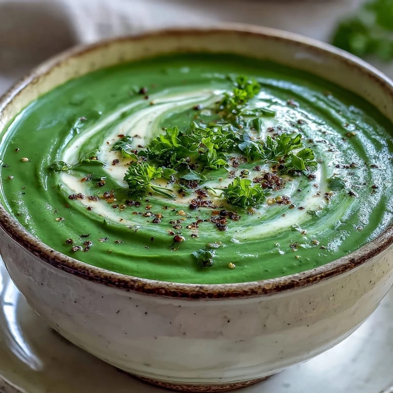 Healthy spinach soup, pureed to perfection, with a hint of cream.