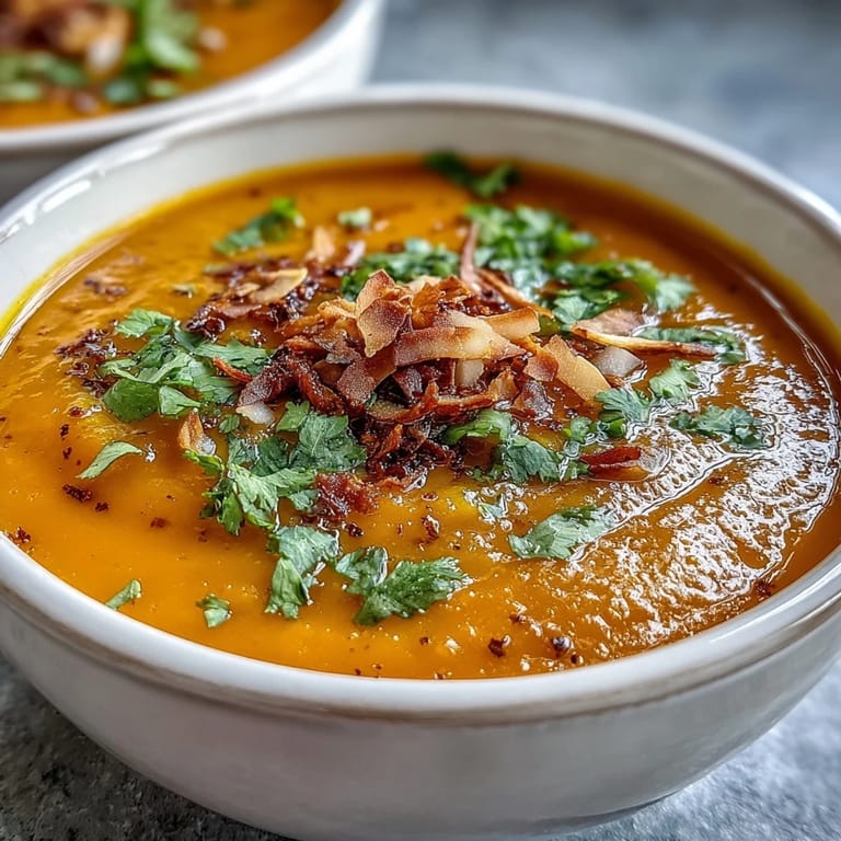 Hearty Carrot and Coconut Soup, warmly spiced, perfect for a cozy meal.