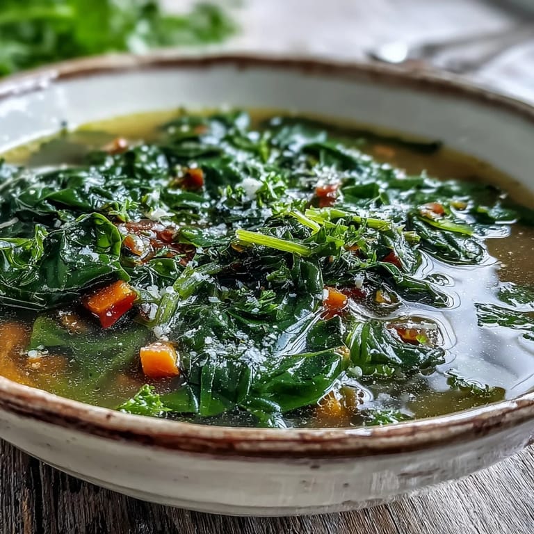 Elegant Swiss Chard Soup, showing tender greens and bright lemon finish.