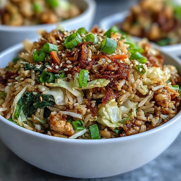 A hot wok stir-fries minced chicken with cabbage, carrots, and classic egg roll spices.