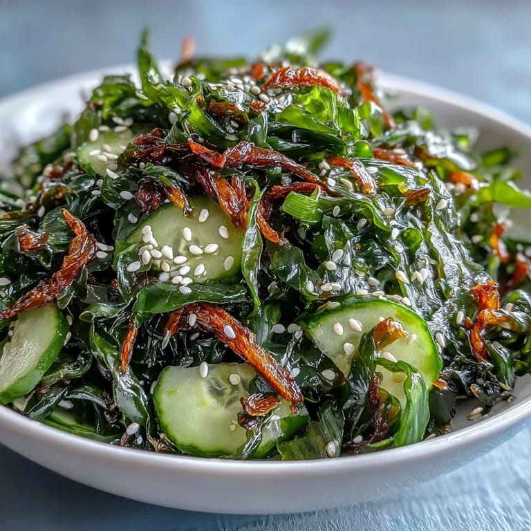 Mixed greens tossed with cucumber, carrot, and scallions, topped with roasted nori and sesame seeds in this refreshing salad.  