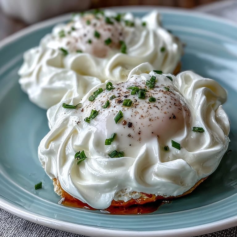 Whipped egg whites form delicate clouds, cradling just-set yolks for a whimsical and nutritious brunch.