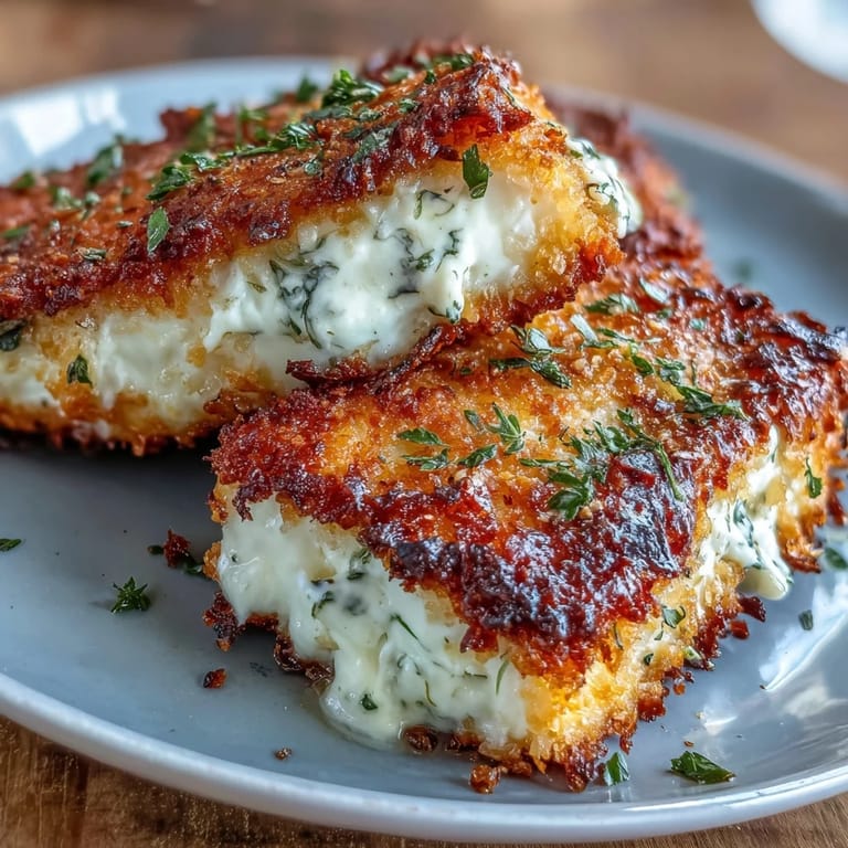 Golden-baked breaded feta with crunchy panko coating, topped with honey and herbs, offering a creamy, salty, and sweet bite.