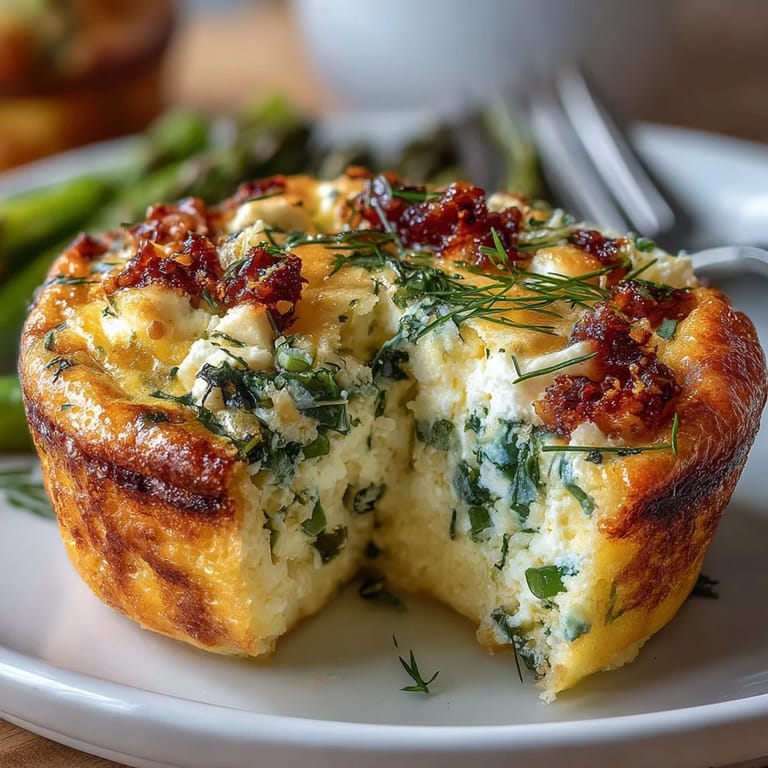 Fluffy egg muffins filled with asparagus, peas, and spinach, topped with feta cheese—ideal for spring brunches or meal prep.