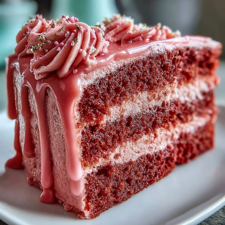 Luscious Bridal Shower Rosé Velvet Cake artfully adorned with edible gold.